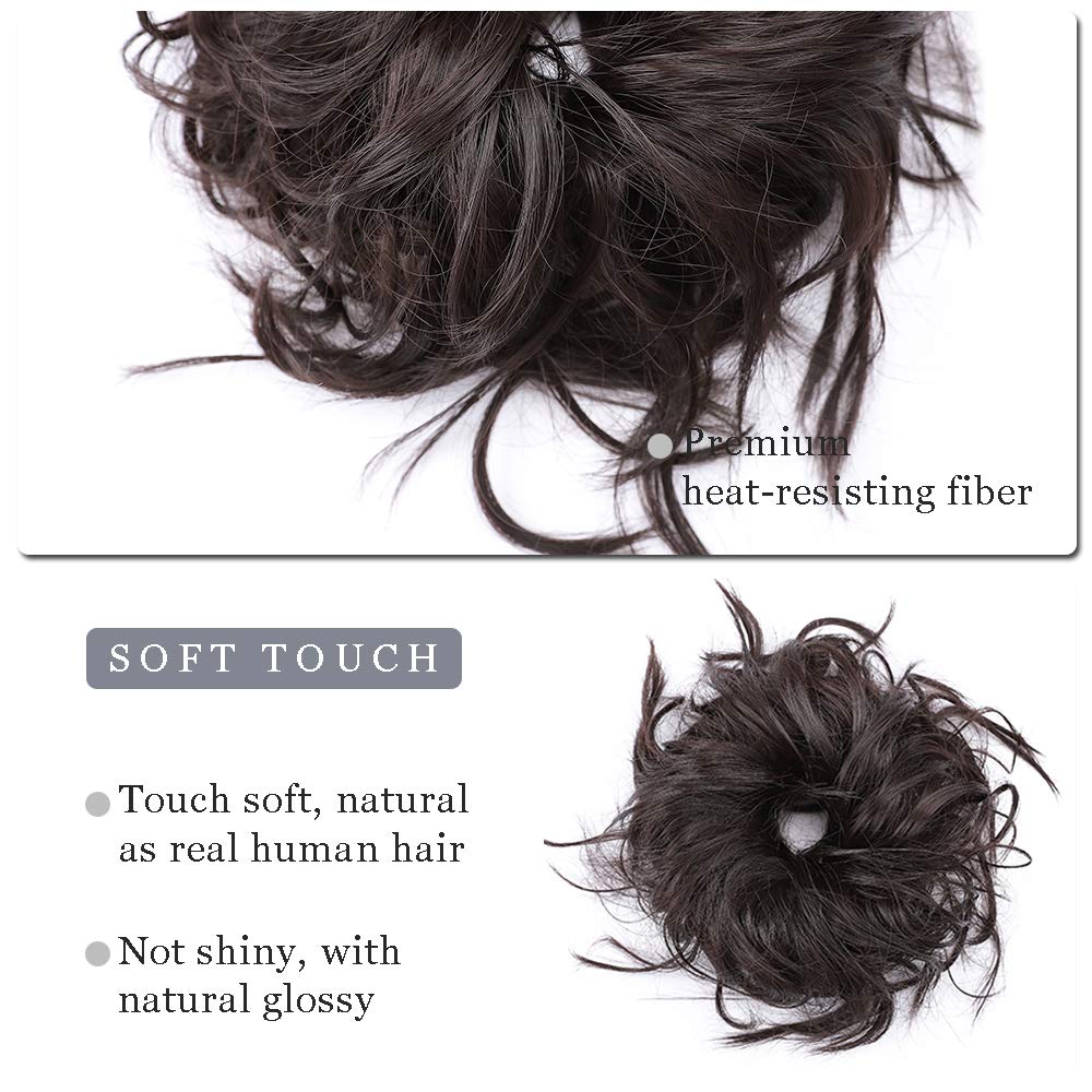 Gramercy Hair Natural Black Messy BunHair  PACK OF 2 Piece 100% Human Hair Scrunchies Buns Hair Pieces for Women Curly Wavy Black Bun Elegant Chignons Wedding