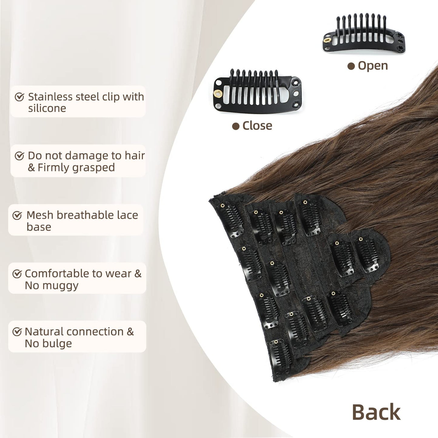 Gramercy Hair 6 pc Hair Volimiser Extension Set 100% Human Hair brown colour 18 inches